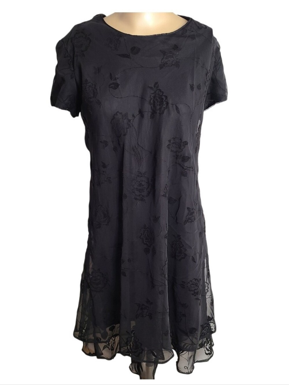 Karin Stevens Vintage Black Rose Sheer Burnout Overlay Dress Size 14